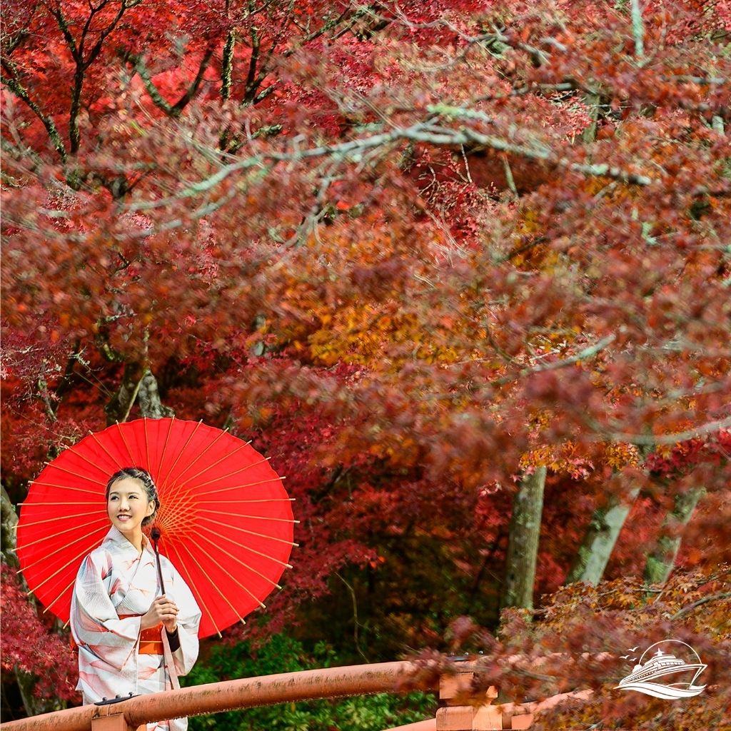 japanerin mit rotem schirm